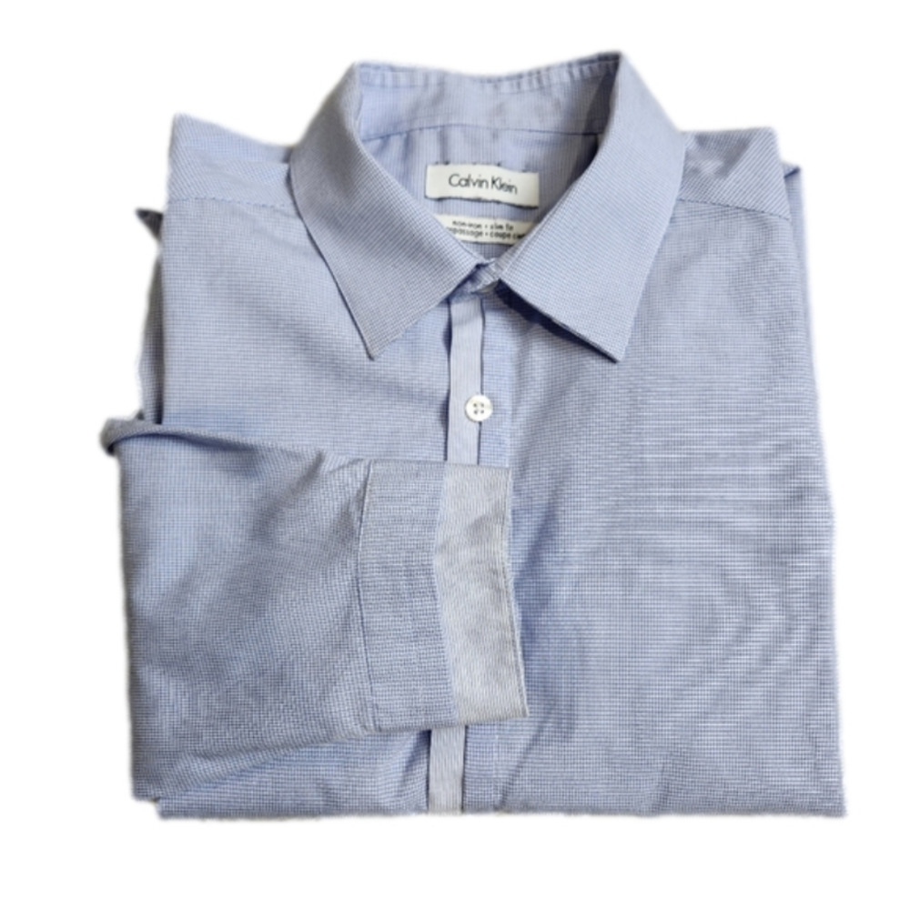 Men's Dress shirt Slim fit Collared Button down blue white Size XL CALVIN KLEIN